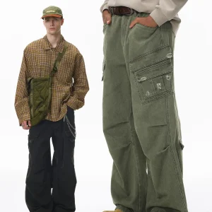 Retro Japanese Sle Casual Loose Straight Leg Pants Multiple kets Workwear Waed Tear Autumn New Sle Comfortable Loose... - AliExpress Pants