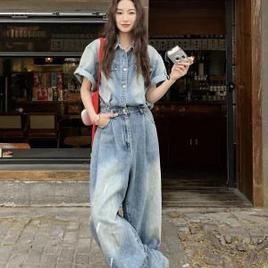 Blue Denim Overall Pants Women's Loose Casual Sle Summer New Korean Faion High Waist Long Pants All Match Versatile - AliExpress Jumpsuits&Rompers