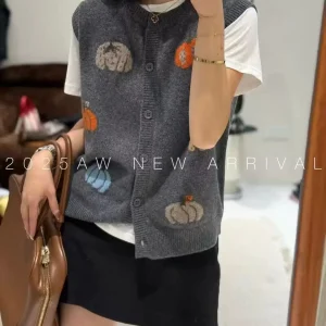 New cardigan women's sleeveless sweater vest autumn and winter knitted European and American trend women's O-neck 100% wool vest - AliExpress Sweaters&Jumpers