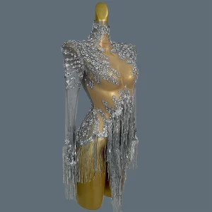 Sparkly Crystals Tassel Mesh Bodysuit Women Latin Dance Wear gig Stage Show Sexy Costume Carnival Party High-end Outfit Tangshui - AliExpress Jumpsuits&Rompers