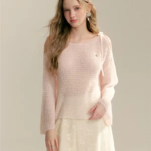 oulder Bared Knitted Sweater Women's Loose Fit T-irt 6DEWS Hollow out Knitwear Faion Design Versatile Long Sve Top - AliExpress Sweaters&Jumpers