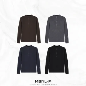 MBNLF Wool Blend Knit Base irt f High Collar Cus Woven Glass Button Detail Women's Spring Faion Fitted Sweater - AliExpress Sweaters&Jumpers