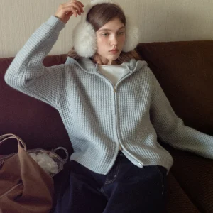 Ele Commuter Casual Hooded Sweater Jaet Double Zipper Loose Fit Comfortable Long Sve Knitted Outerwear for Women - AliExpress Sweaters&Jumpers