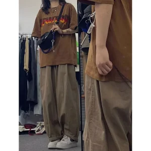 Loose Wide Leg Straight Cut Trousers ex Japanese Sle Workwear Pants High Waist Casual Summer Faion Neutral Colors - AliExpress Pants
