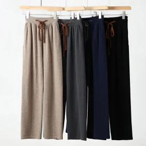 Drawstring Elastic Waist Straight-Leg 100% Cashmere Fashion Casual Long Pants Men Autumn Winter Loose Comfortable Knitted Pants - AliExpress Pants