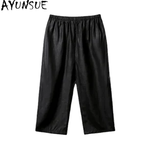 AYUNSUE 100% Mulberry Real Silk Trousers for Man Casual Straight-leg Pants Elastic Waist Men's Clothing Trousers Belt Style Ropa - AliExpress Pants