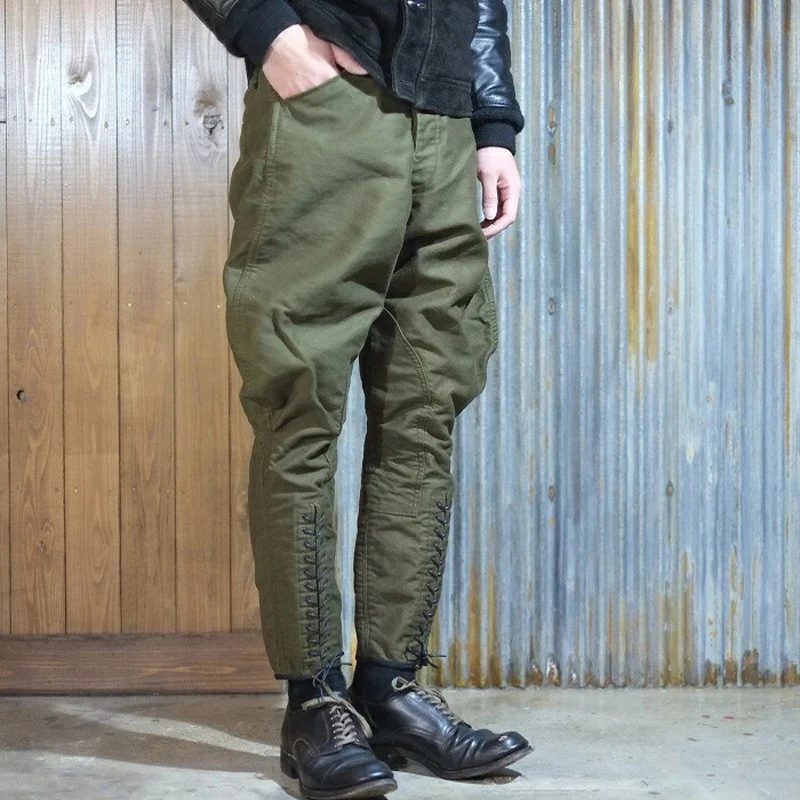 Retro Cotton Khaki Pants Improved American Knight Small ket Trendy Riding Trousers Loose Fit mid Waist Nine Points - AliExpress Pants