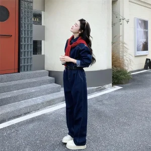 American Sle High Waist Straight Leg Denim Jumpsuit Women's Faion Workwear Sle Long Pants Slimming Gown 2026 New Hot - AliExpress Jumpsuits&Rompers