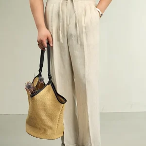 New Style Mens Thin Linen Pants Breathable Drawstring Double Pleated Straight-Leg Trousers High Waist Casual Full Length Pant - AliExpress Pants
