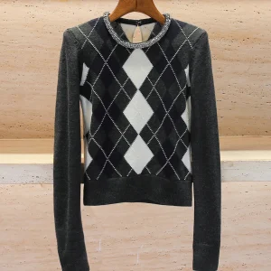 Diamond Embellied Knitted Sweater Women's College Sle Winter Faion Diamond ids Long Sve ort Length round Ne Top - AliExpress Sweaters&Jumpers