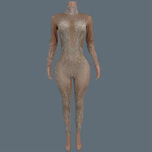 Sexy Women Curve Spandex Tight Fitting Jumpsuit Sparkly Silver Rhinestone Party Carnival Drag Queen Performance Outfit Kuangyin - AliExpress Jumpsuits&Rompers