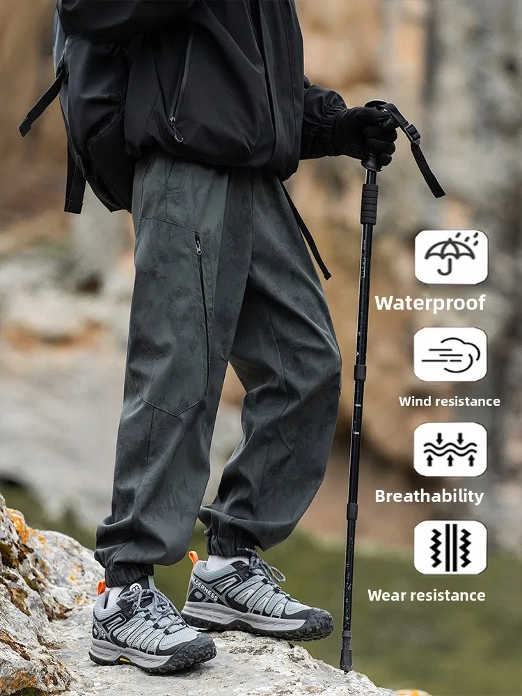 Autumn Winter Men's Fce Lined Loose Fit Cargo Pants Durable Water Resistant Trousers for Hiking Casual Nine Tenths Length - AliExpress Pants
