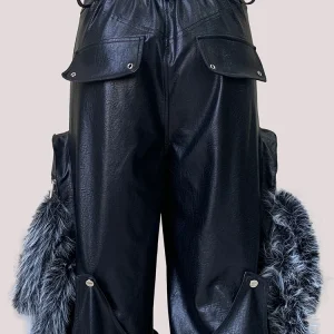 Nerazzurri Autumn Cool Baggy Faux Fur Patchwork Pu Leather Wide Leg Cargo Pants Men Luxury Designer European Emo Streetwear 2025 - AliExpress Pants