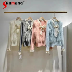 Women 2025 Autumn Winter New Fox Fur Fashion Sweet Women Splicing Fur Sweaters Women Stylish Long Sleeve Knitted Cardigan Coats - AliExpress Sweaters&Jumpers