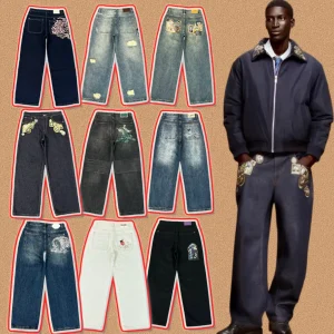 Derschutze Retro American Street Heavy Embroidery  Men's Jeans Casual Straight Leg Cotton Trousers Faionable - AliExpress Pants