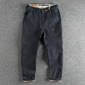 Winter Heavy Plus Fleece Thick Casual Pants Men Khaki Retro Trend Cargo Pocket Design Conical Long Pants - AliExpress Pants