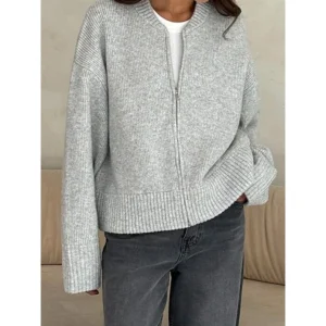 Casual Zipper Knit Cardigan Women's Pure Color Versatile Sweater Medium Thin Long Sve round Ne Zipper Sweater - AliExpress Sweaters&Jumpers