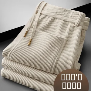Men's Thickened Corduroy Casual Pants Winter Fashion Straight Leg Wide Leg Trousers Comfortable Loose Fit High Waist - AliExpress Pants