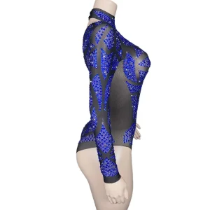 Lanyueya Women Jumpsuit Shorts Blue Rhinestone See Through Mesh Steel Pipe Dance Costume Nightclub Holiday Birthday Party Dress - AliExpress Jumpsuits&Rompers