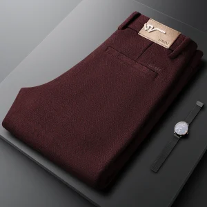 Busin Casual k Red Thiened Woolen Pants Men's Slim Straight Tube Autumn Winter Commuting Long Trousers - AliExpress Pants