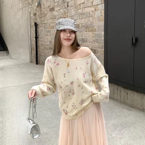 Luu round Ne Knitted Long Sve Loose Fit Floral Print Women's Sweater Spring Autumn Casual Comfortable Breathable Top - AliExpress Sweaters&Jumpers