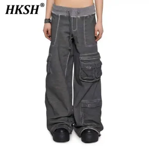 HKSH Autumn New Men's Dirty Cargo Pants Darkwear Retro High Street Pocket Tatical Women Wide Leg Overalls Chic Streetwear HK2215 - AliExpress Pants