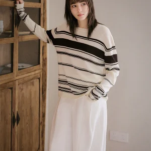 Even Vintage Raseel Linen Asymmetrical Stripes Simple Long Sleeve T-Shirt Vintage Top Casual Style Soft Knitted Women's Shirt - AliExpress Sweaters&Jumpers
