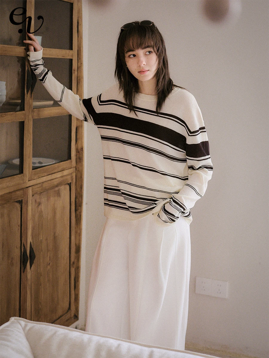 Even Vintage Raseel Linen Asymmetrical Stripes Simple Long Sleeve T-Shirt Vintage Top Casual Style Soft Knitted Women's Shirt - AliExpress Sweaters&Jumpers