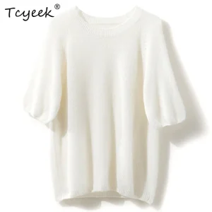 Tcyeek, 77%Cashmere 23% Silk Elegant Sweaters, Women Lantern Sleeve O Neck, Commute Loose Knit Pullovers, 2024 Autumn T47164QC - AliExpress Sweaters&Jumpers