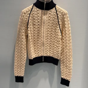 French Sle Knitted Baseball Jaet Women's 2026 New Small Design Color Blo Stand Collar Hollow out Hook Flower Open Cardi... - AliExpress Sweaters&Jumpers