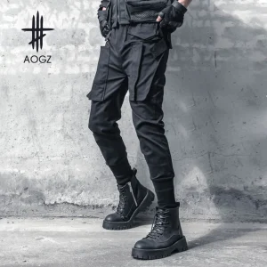 AOGZ Casual Pants Men Harajuku Pockets Cargo Pants Hip Hop Loose Joggers Trousers Punk Techwear Tactical Pants Elastic Waist - AliExpress Pants