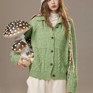 Elfsa Women's Knitted Sweater Casual Loose Fit Long Sve Mid-Length Cardigan Embroidered Twist Flower Wool Blend Coat - AliExpress Sweaters&Jumpers