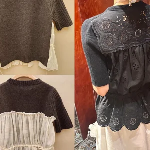 Ele Knitted Fi Tail Ba Splicing Hollow out Embroidery round Ne Women's Sweater Faionable French Sle Slim Fit Wo... - AliExpress Sweaters&Jumpers