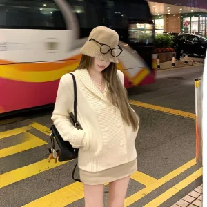 Loose Long Sve Knitted Sweater Women's Double Button Design Sensation Spring Autumn Casual Faion Korean Sle Top - AliExpress Sweaters&Jumpers
