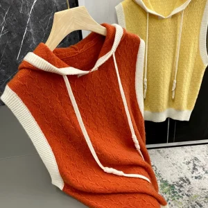 Chic Layering Hat Design Pure Woolen Sleeveless Knitted Vest Top Color Block Commute Style Regular Fit Wool 100% - AliExpress Sweaters&Jumpers