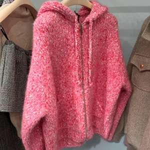 Pink Knitted Hat Women's Sweater Jaet Soft Cozy Korean Sle Lazy Long Sve Zipper Closure Casual Commute Sle Outerwear - AliExpress Sweaters&Jumpers