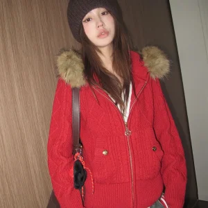 Millennium Par Zhou Tong Autumn Winter New Hat Fur Collar Aosphere Twist Knitted Sweater Coat Women Casual Sle Long ... - AliExpress Sweaters&Jumpers