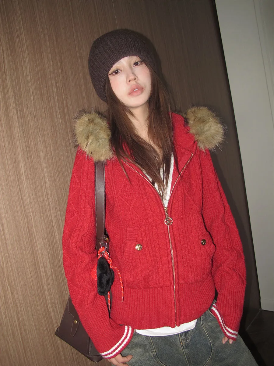 Millennium Par Zhou Tong Autumn Winter New Hat Fur Collar Aosphere Twist Knitted Sweater Coat Women Casual Sle Long ... - AliExpress Sweaters&Jumpers