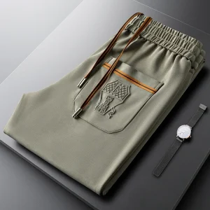 een Casual Pants Men's Slim Fit Summer Thin Soft Spor Trousers with kets Youthful Energy Sle Lightweight Elastic - AliExpress Pants