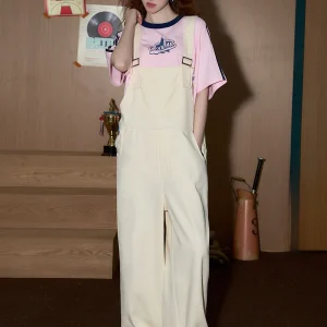 Coolhut American Retro High Waist Wide Leg  Pants Women Loose Sle Youthful Design Cotton Straight Cut Suit - AliExpress Jumpsuits&Rompers
