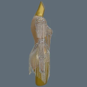 Sparkly Luxury Rhinestone Chains Tassel See Through Mesh Bodysuit Sexy Women gig Outfit Party Dance Performance Bodysuit Yixing - AliExpress Jumpsuits&Rompers