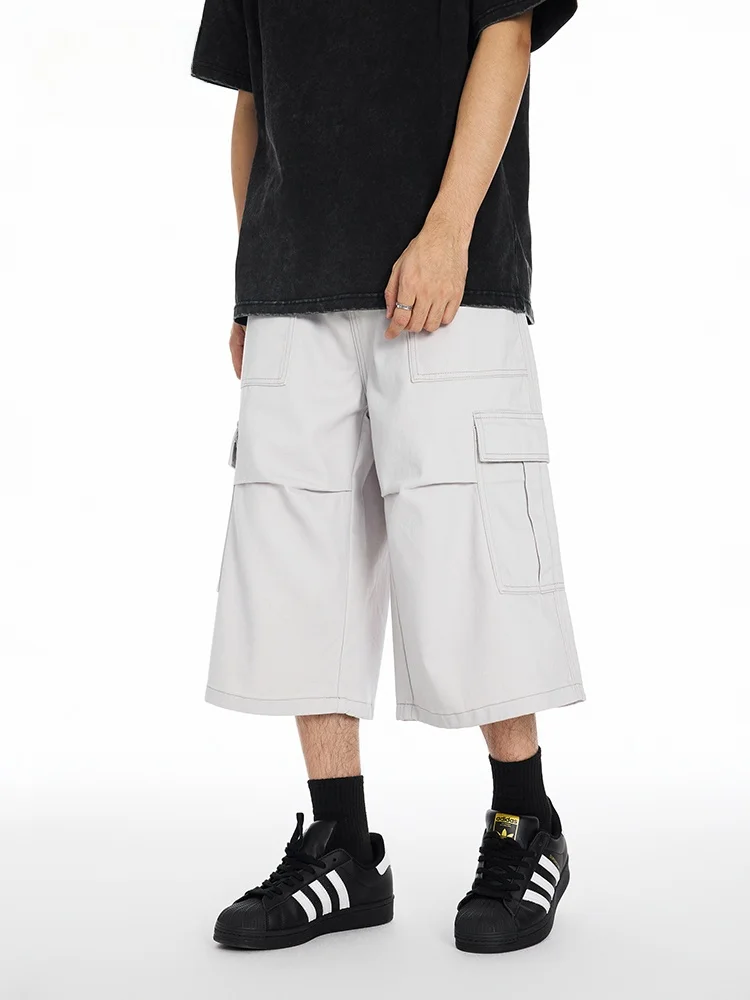 JFU American Sle Retro Multi-ket Loose Workwear orts Men's Straight Leg Wide Leg Seven-Quarter Casual Pants - AliExpress Pants