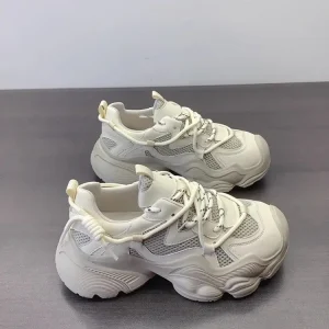 Women Breathable Mesh Spliced Genuine Leather Outdoor Running Shoes Lace Up Thick Platform Joggers Training Shoes Sport Sneakers - AliExpress Sneakers