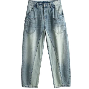 Retro American Waed Splicing Jeans Men's Spring Street Sle Loose Knife Long Pants Casual Cotton Polyester Blend - AliExpress Pants