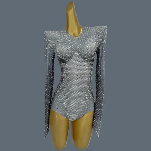 Sparkly Full Rhinestone Club Bar Tight Fitting Bodysuit Sexy Prom Spandex Women Birthday Party Dance Bodysuit Long Sleeves Duyin - AliExpress Jumpsuits&Rompers