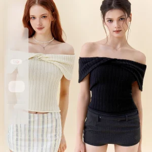 M Studio Summer Slimming Knitted ort Sve Sweater Women's One-oulder Twist Knot Top Polyester Blend Regular Fit or... - AliExpress Sweaters&Jumpers