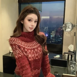 Qiu Rou Yao Fair Isle High Ne Knitwear Women's Silver Tead iny Aosphere Sensation Winter New Sle Casual Long Sve... - AliExpress Sweaters&Jumpers