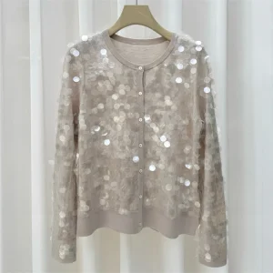 Cardigan for women New elastic knitted long sleeved top for spring 2026 wool blend Women's sweater Sequin decorative thin coat - AliExpress Sweaters&Jumpers