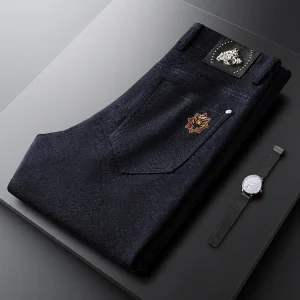Deep Blue Slim Fit Men's Casual Pants Soft Elastic Busin Trousers Faionable Autumn Wear Ja Charles Geometric Pattern m... - AliExpress Pants