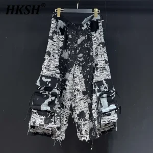 HKSH Spring Summer New Men Punk Holes Dark Techwear Chic Original Design Fashion Retro Casual Wide Legs Calf-length Pants HK5112 - AliExpress Pants